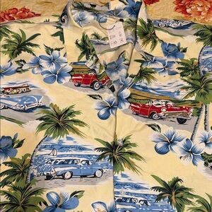 Men's Tropical Car Print Short-Sleeve Button-Down Shirt - Yellow & Blue